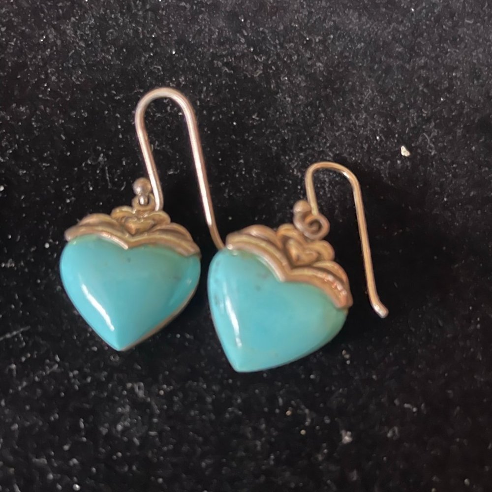 turquoise heart earrings in silver